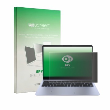 Face avant d’un emballage produit avec le logo de la marque upscreen. À côté, l’appareil Dell 16S est représenté avec la prote