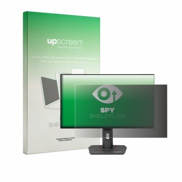 Vorderseite einer Produktverpackung mit dem Markenlogo upscreen. Daneben ist das Gerät ASUS ROG Strix XG27AQDMES mit dem zugeh
