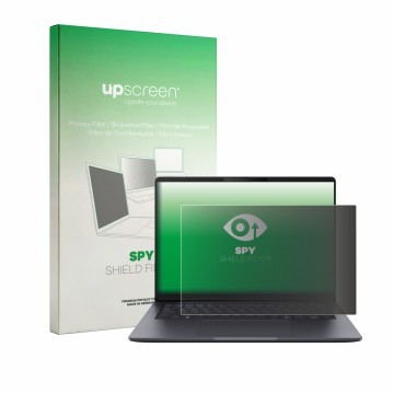 Face avant d’un emballage produit avec le logo de la marque upscreen. À côté, l’appareil ASUS ExpertBook B3 Gen 2 B3405 est re