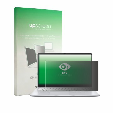 Face avant d’un emballage produit avec le logo de la marque upscreen. À côté, l’appareil ASUS Chromebook CM14 CM1405 est repré