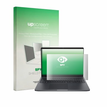 Face avant d’un emballage produit avec le logo de la marque upscreen. À côté, l’appareil Dell Pro Precision 5-Serie 16 est rep