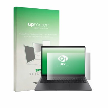 Face avant d’un emballage produit avec le logo de la marque upscreen. À côté, l’appareil Dell Pro Precision 5-Serie 16S est re