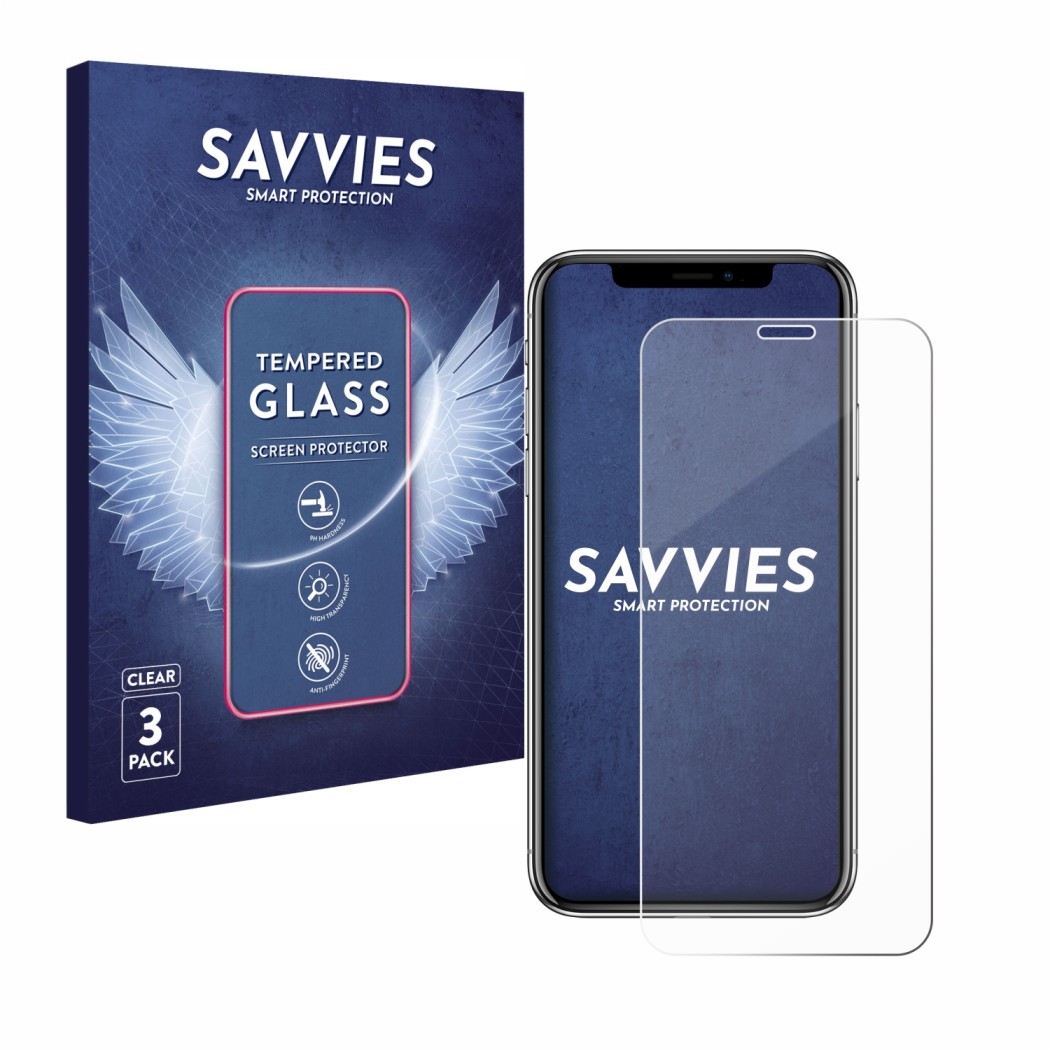 3x Savvies HD33 Clear Protection d'écran en verre trempé pour Apple iPhone X