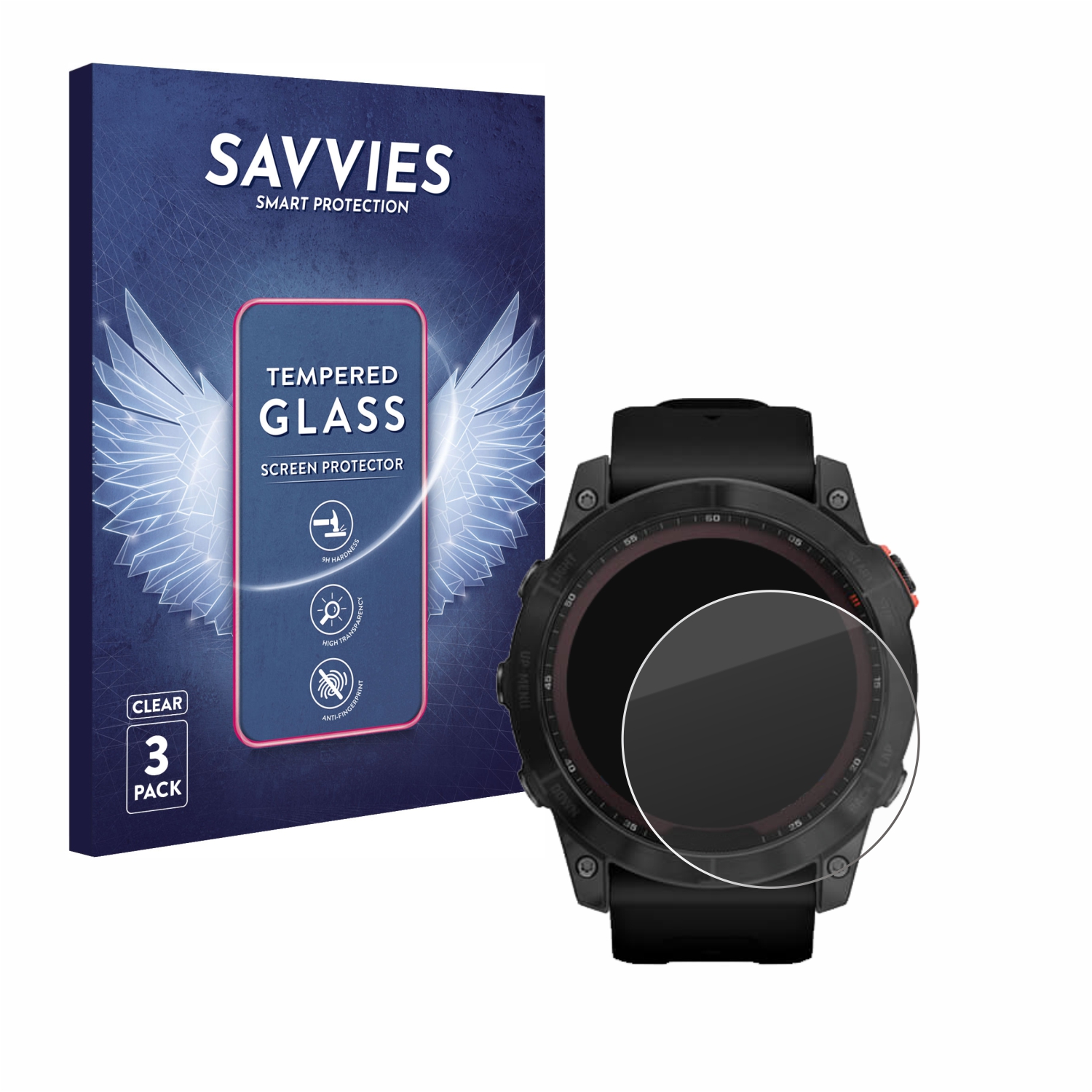 3x Savvies HD33 Clear Tempered Glass Screen Protector for Garmin Fenix 7X 51 mm protectionfilms24