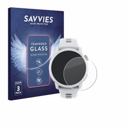 Face avant d’un emballage produit avec le logo de la marque Savvies. À côté, l’appareil Coros Pace 4 est représenté avec la pr