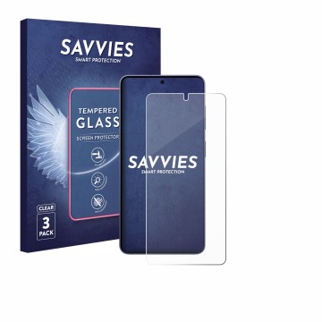 Face avant d’un emballage produit avec le logo de la marque Savvies. À côté, l’appareil Samsung Galaxy S26 est représenté avec