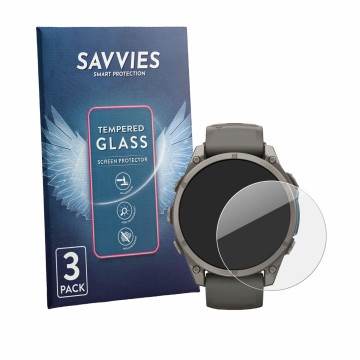 Parte frontale di una confezione del prodotto con il logo del marchio Savvies. Accanto è raffigurato il dispositivo Garmin Fen