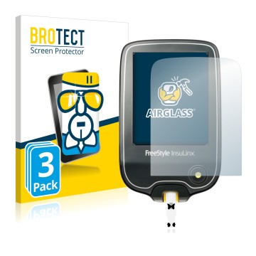 Vorderseite einer Produktverpackung mit dem Markenlogo BROTECT. Daneben ist das Gerät Freestyle InsuLinx mit dem zugehörigen D