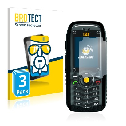Front side of a product packaging with the brand logo BROTECT. Next to it is the device Caterpillar Cat B25 shown with the cor