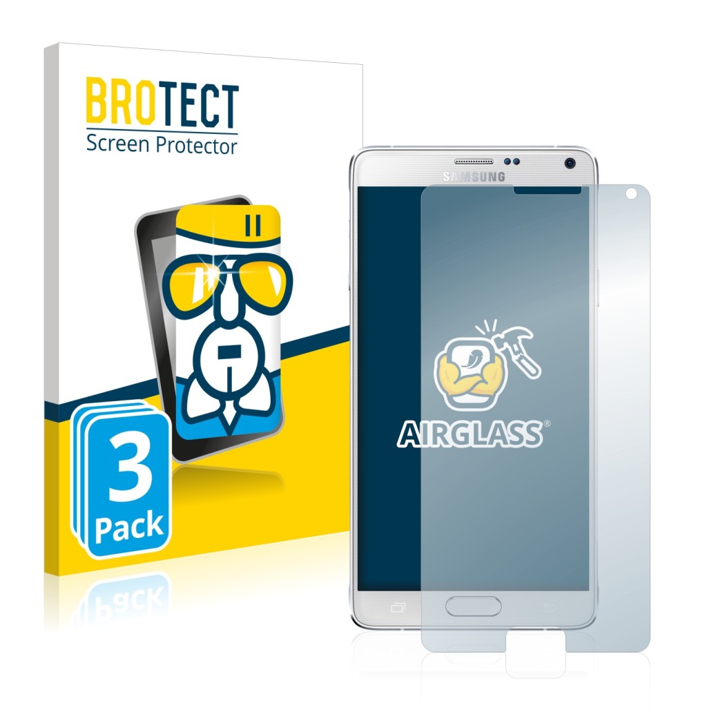 Parte frontale di una confezione del prodotto con il logo del marchio BROTECT. Accanto è raffigurato il dispositivo Samsung Ga