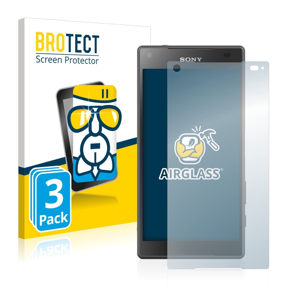 Face avant d’un emballage produit avec le logo de la marque BROTECT. À côté, l’appareil Sony Xperia Z5 Compact est représenté 