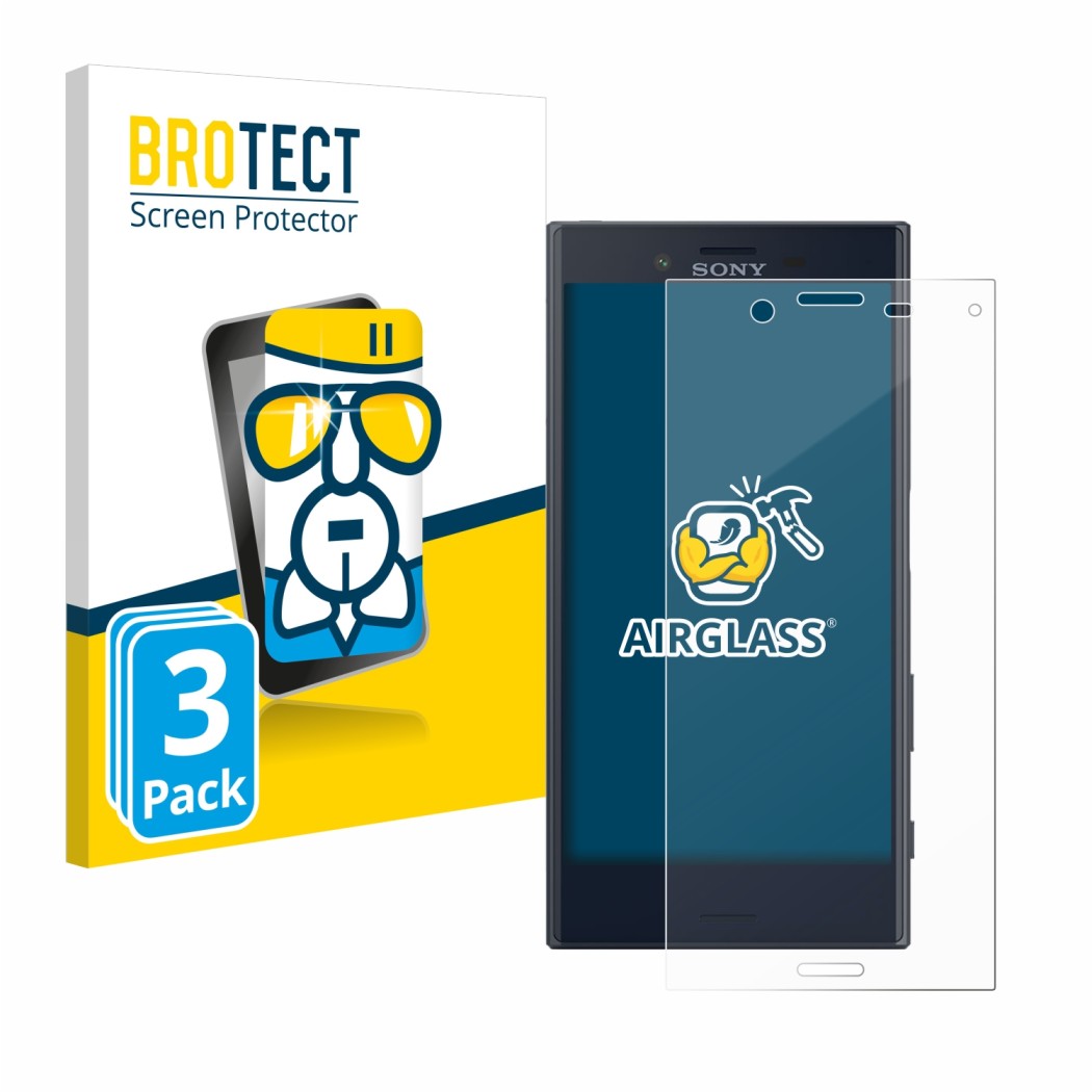 Vorderseite einer Produktverpackung mit dem Markenlogo BROTECT. Daneben ist das Gerät Sony Xperia X Compact mit dem zugehörige