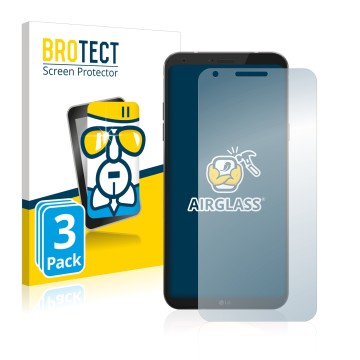 Face avant d’un emballage produit avec le logo de la marque BROTECT. À côté, l’appareil LG Q6 est représenté avec la protectio