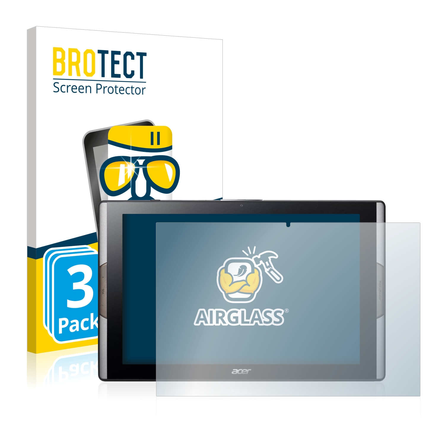 3x BROTECT AirGlass čirá skleněná fólie pro Acer Iconia Tab 10 A3-A50