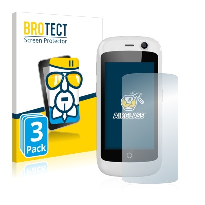 Front side of a product packaging with the brand logo BROTECT. Next to it is the device Unihertz Jelly Pro shown with the corr