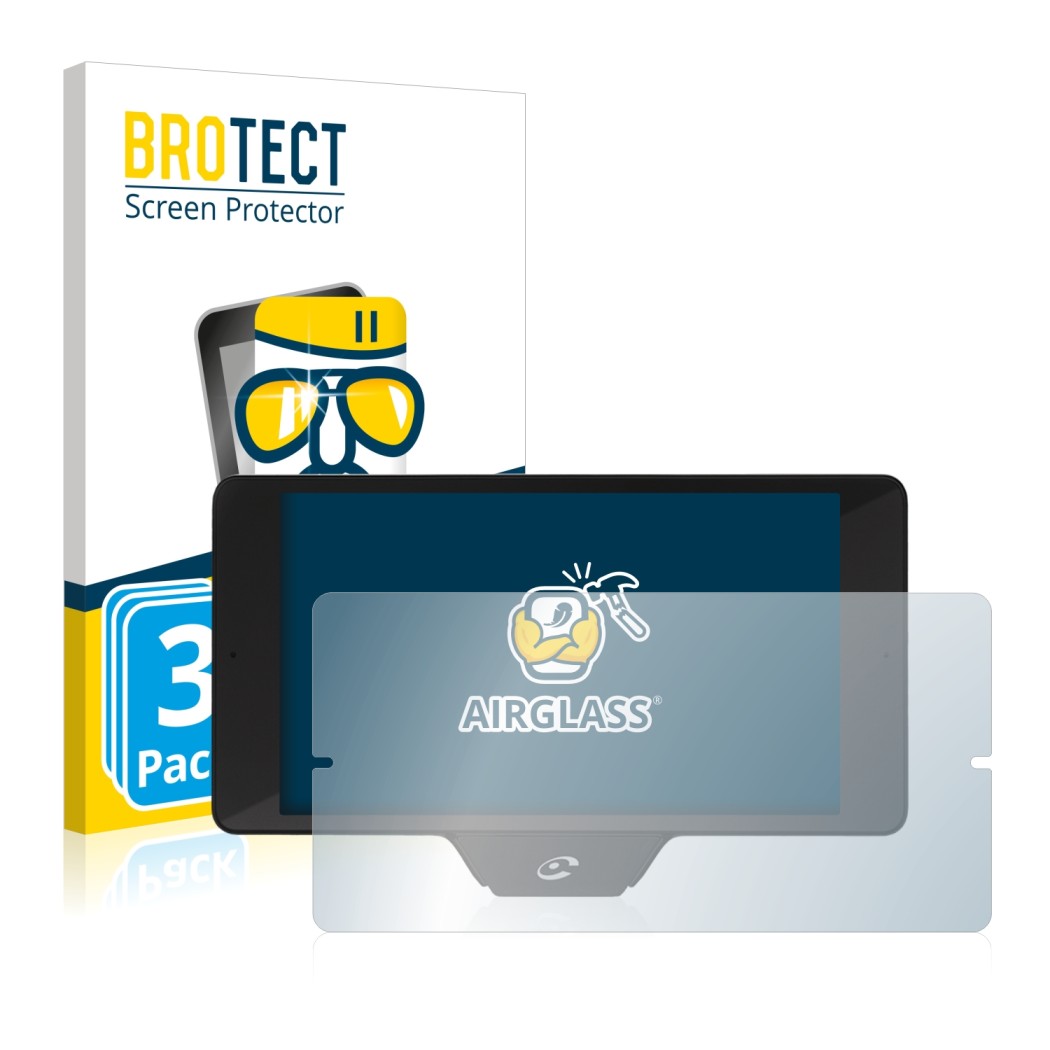 Face avant d’un emballage produit avec le logo de la marque BROTECT. À côté, l’appareil Coyote Nav+ 2017 est représenté avec l