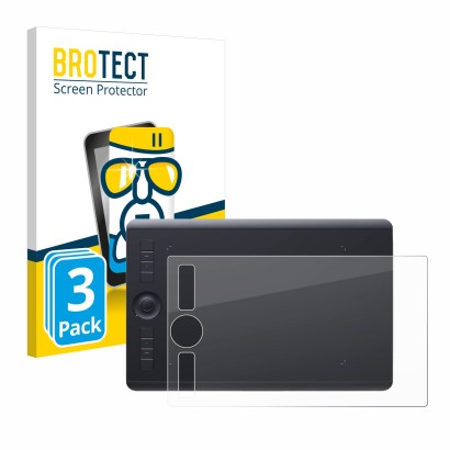 Vorderseite einer Produktverpackung mit dem Markenlogo BROTECT. Daneben ist das Gerät Wacom Intuos Pro M (2017) mit dem zugehö