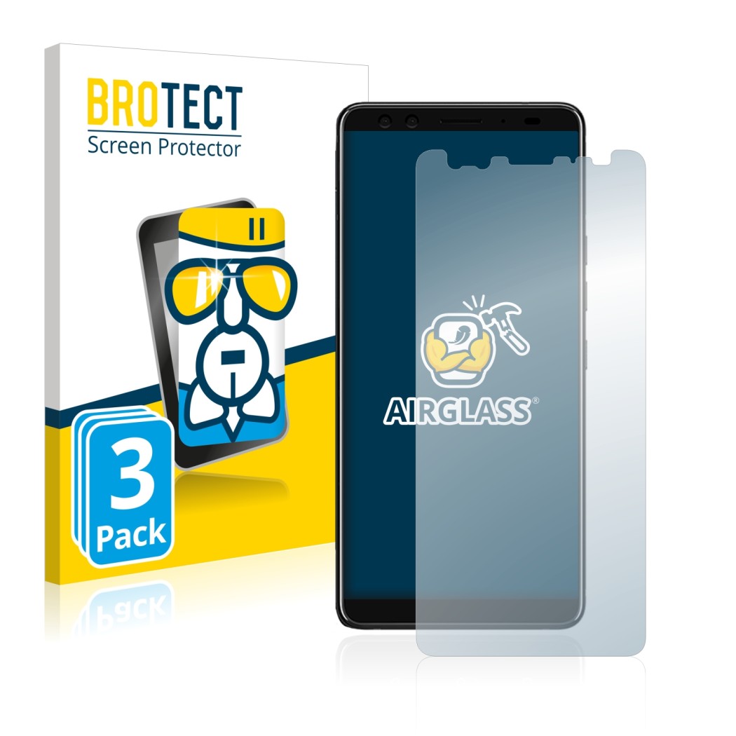 Front side of a product packaging with the brand logo BROTECT. Next to it is the device HTC U12 Plus shown with the correspond
