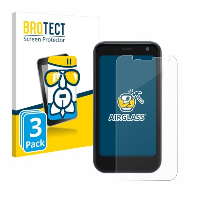 Face avant d’un emballage produit avec le logo de la marque BROTECT. À côté, l’appareil Palm Mini Smartphone est représenté av