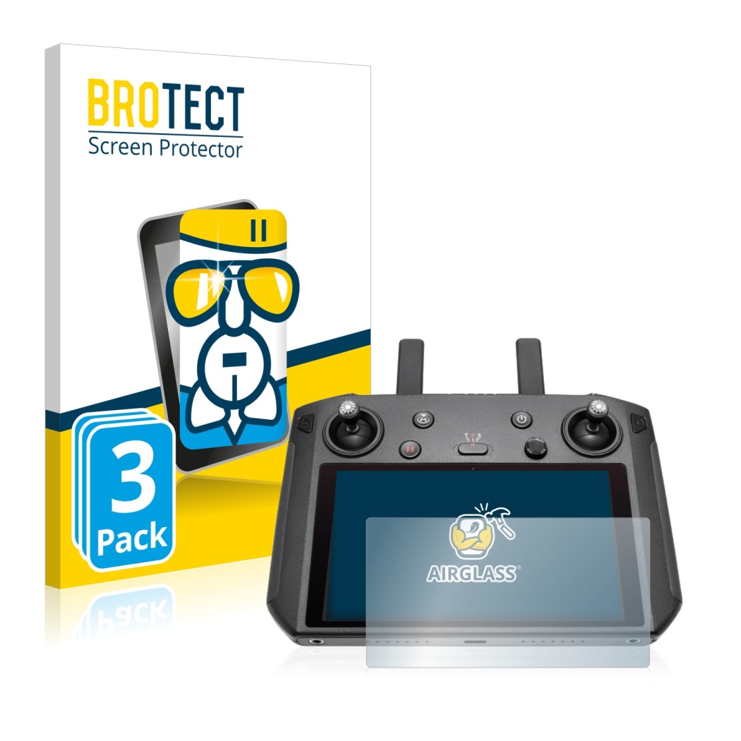 Front side of a product packaging with the brand logo BROTECT. Next to it is the device DJI Smart Controller shown with the co