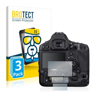 Vorderseite einer Produktverpackung mit dem Markenlogo BROTECT. Daneben ist das Gerät Canon EOS 1D X Mark III mit dem zugehöri