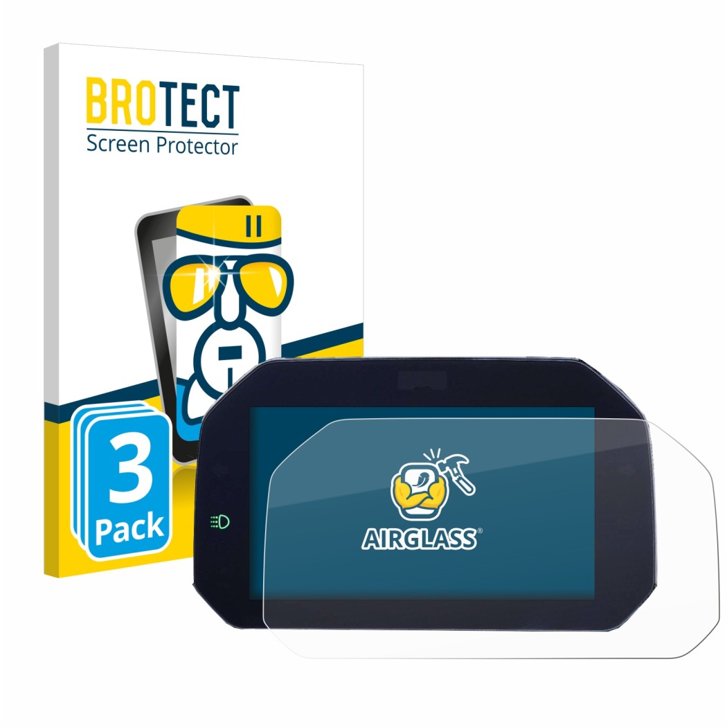 Parte frontale di una confezione del prodotto con il logo del marchio BROTECT. Accanto è raffigurato il dispositivo BMW F850GS