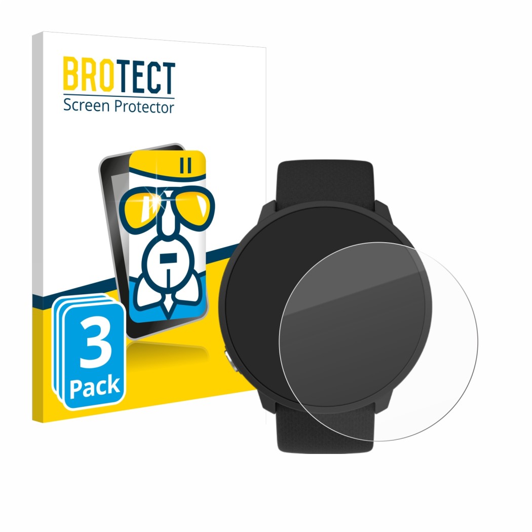 Front side of a product packaging with the brand logo BROTECT. Next to it is the device Polar Unite shown with the correspondi