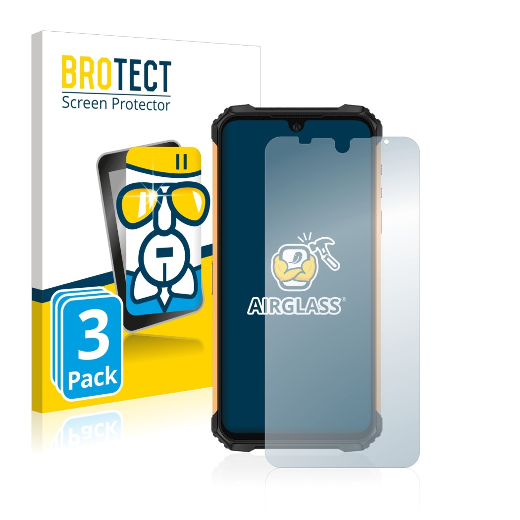 Front side of a product packaging with the brand logo BROTECT. Next to it is the device Ulefone Armor 8 shown with the corresp