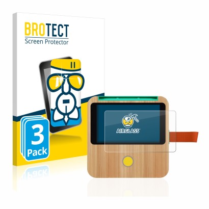 Front side of a product packaging with the brand logo BROTECT. Next to it is the device tigerbox Touch shown with the correspo