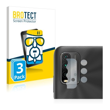 Vorderseite einer Produktverpackung mit dem Markenlogo BROTECT. Daneben ist das Gerät Xiaomi Redmi 9T (NUR Kameraschutz) mit d