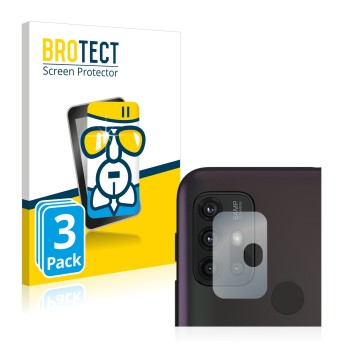 Front side of a product packaging with the brand logo BROTECT. Next to it is the device Motorola Moto G30 (ONLY Camera Lens) s