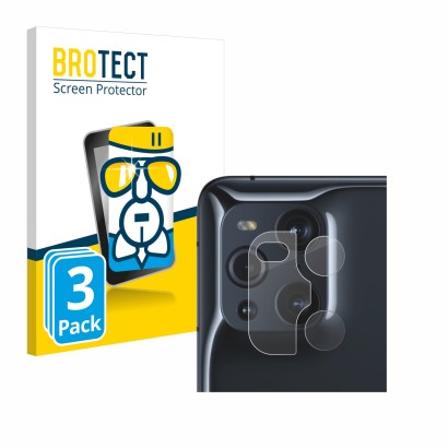 Vorderseite einer Produktverpackung mit dem Markenlogo BROTECT. Daneben ist das Gerät Oppo Find X3 Pro (NUR Kameraschutz) mit