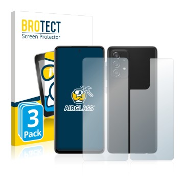 Front side of a product packaging with the brand logo BROTECT. Next to it is the device Samsung Galaxy A52s 5G (Front+Back) sh