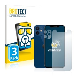 Front side of a product packaging with the brand logo BROTECT. Next to it is the device Apple iPhone 12 mini (Front+Camera) sh