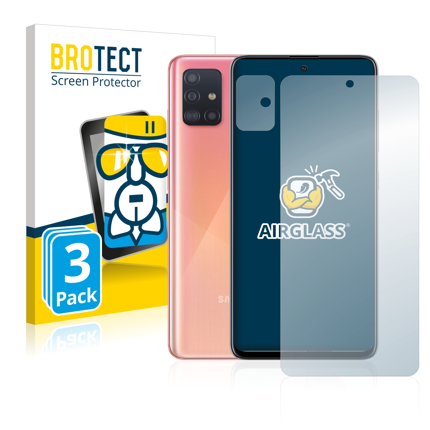 FCLTech Screen Protector for Galaxy A51 3 Pack Ultra Clear Case Friendly Anti Bubble HD Tempered Glass Film for Samsung Galaxy A51 