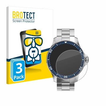 Front side of a product packaging with the brand logo BROTECT. Next to it is the device Withings ScanWatch Horizon (43 mm) sho