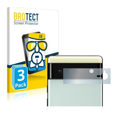 Parte frontal de un envase de producto con el logotipo de la marca BROTECT. Al lado se muestra el dispositivo Google Pixel 6 (