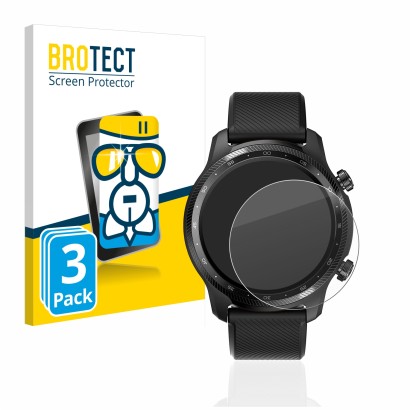 Face avant d’un emballage produit avec le logo de la marque BROTECT. À côté, l’appareil Mobvoi Ticwatch Pro 3 Ultra GPS est re