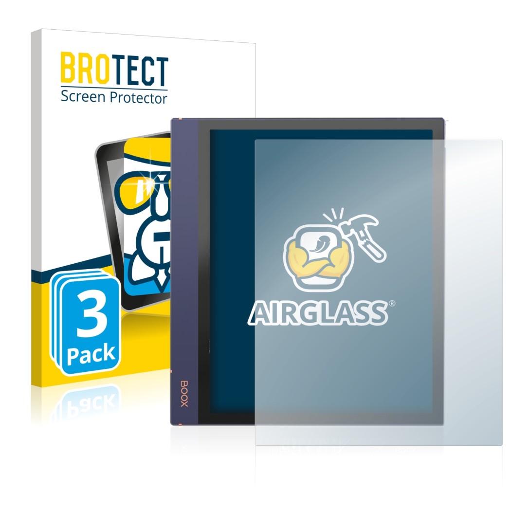 Parte frontale di una confezione del prodotto con il logo del marchio BROTECT. Accanto è raffigurato il dispositivo Boox Note