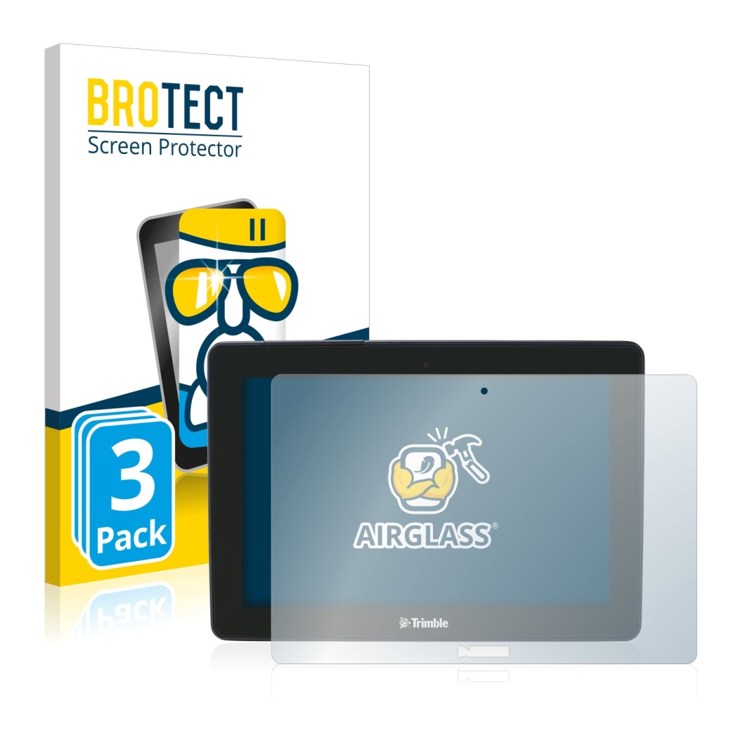 Parte frontale di una confezione del prodotto con il logo del marchio BROTECT. Accanto è raffigurato il dispositivo Trimble GF