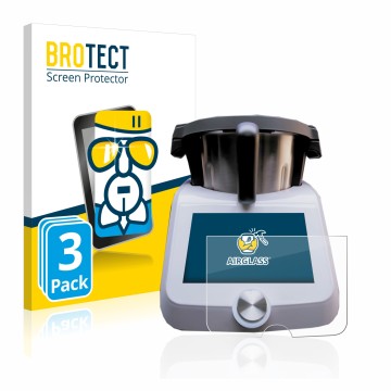 Front side of a product packaging with the brand logo BROTECT. Next to it is the device SilverCrest Monsieur Cuisine Smart sho