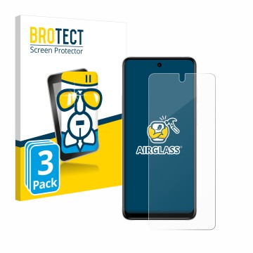 Front side of a product packaging with the brand logo BROTECT. Next to it is the device Motorola Moto E32 shown with the corre