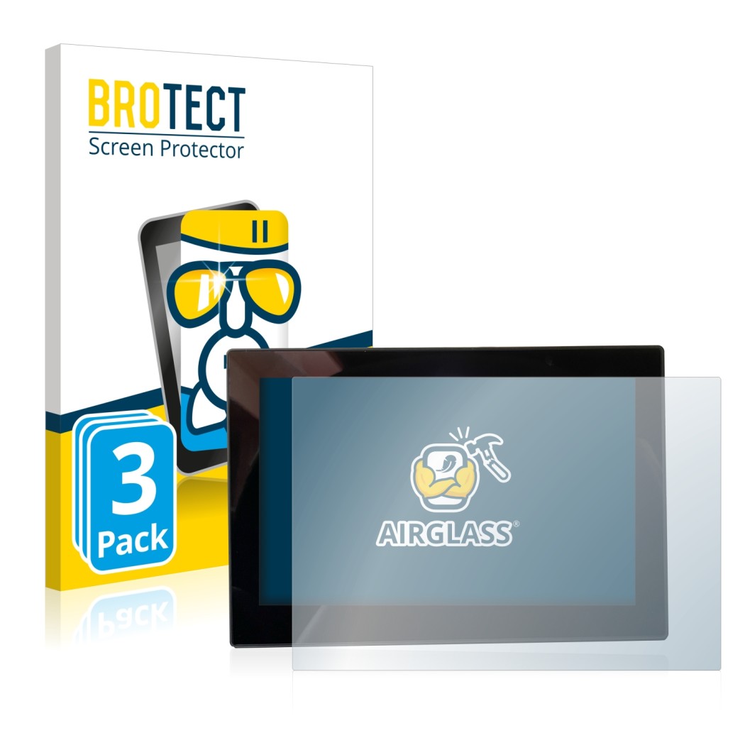 Front side of a product packaging with the brand logo BROTECT. Next to it is the device MG 4 7-Zoll Digitales Instrumentendisp