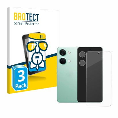 Parte frontale di una confezione del prodotto con il logo del marchio BROTECT. Accanto è raffigurato il dispositivo OnePlus No