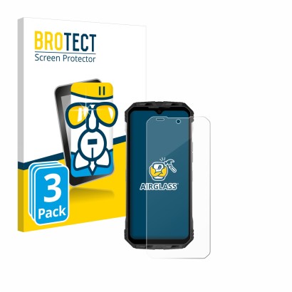 Parte frontal de un envase de producto con el logotipo de la marca BROTECT. Al lado se muestra el dispositivo Doogee S110 con 