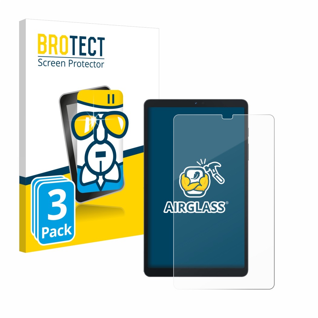 Face avant d’un emballage produit avec le logo de la marque BROTECT. À côté, l’appareil Blackview Tab 60 8.68