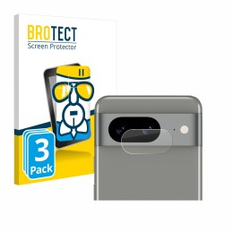 Parte frontal de un envase de producto con el logotipo de la marca BROTECT. Al lado se muestra el dispositivo Google Pixel 8 (