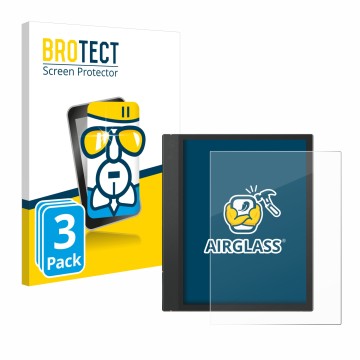 Vorderseite einer Produktverpackung mit dem Markenlogo BROTECT. Daneben ist das Gerät Boox Note Air 3 C mit dem zugehörigen Di