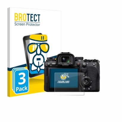 Parte frontale di una confezione del prodotto con il logo del marchio BROTECT. Accanto è raffigurato il dispositivo Sony Alpha