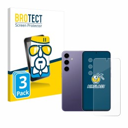 Parte frontal de un envase de producto con el logotipo de la marca BROTECT. Al lado se muestra el dispositivo Samsung Galaxy S